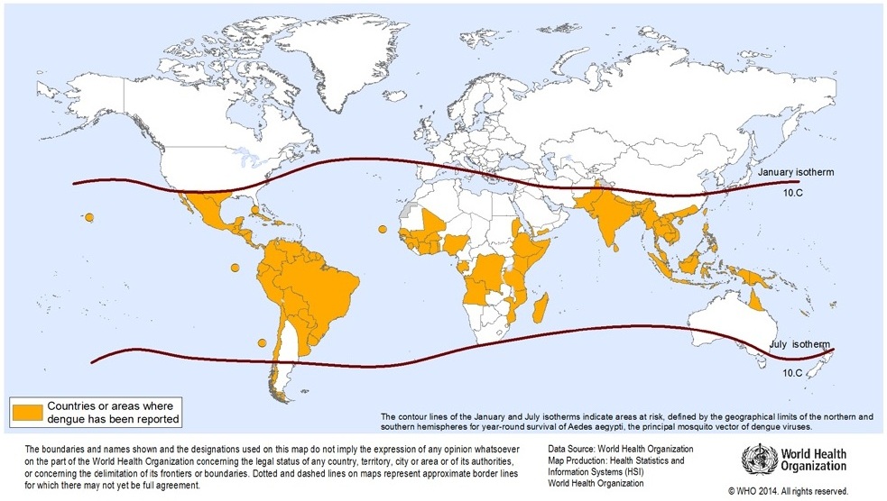 Distribution géographique de la Dengue